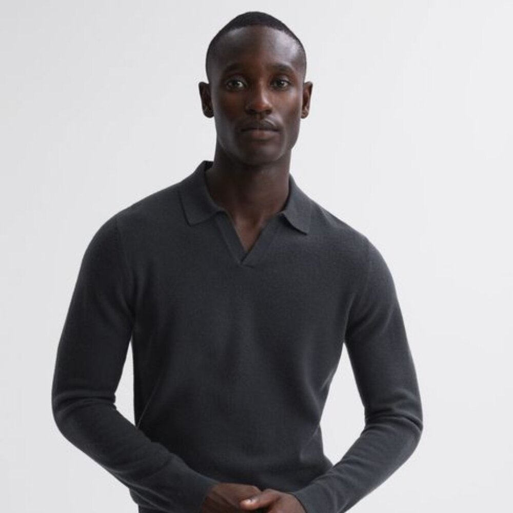 Reiss Swifts Merino Wool Open Collar Top